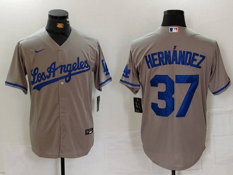 Men Los Angeles Dodgers 37 Hernandez Grey Nike Game 2024 MLB Jersey style 7246